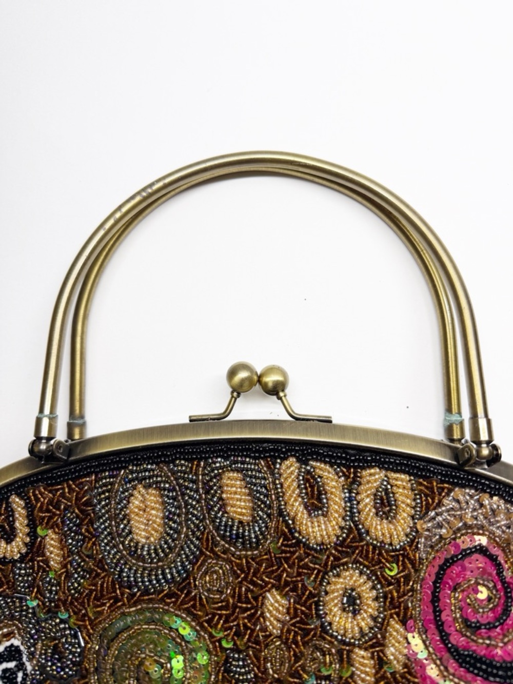 Vintage Chicos Beaded Brass Handle Chain Strap Convertible Crossbody Purse - Picture 9 of 15